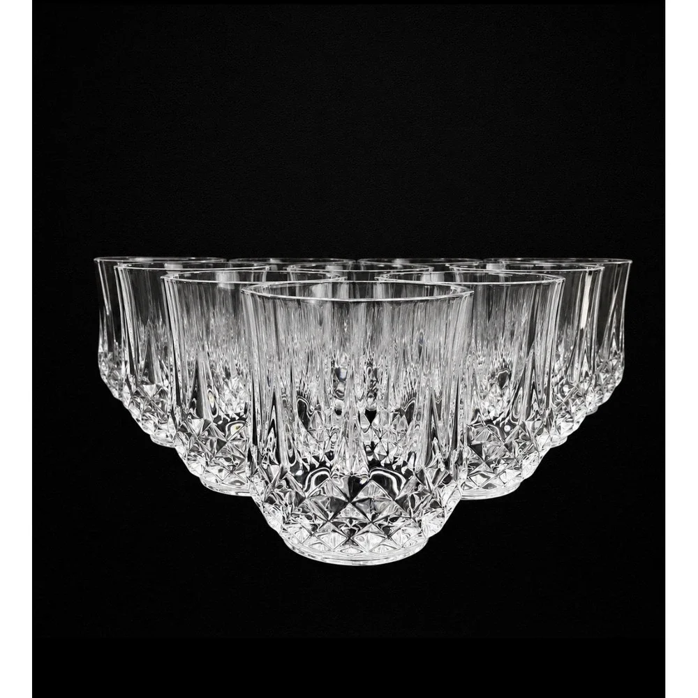 Cristal D'Arques Longchamp Double Old Fashioned Glass Set 10 Clear 1970s Vintage
